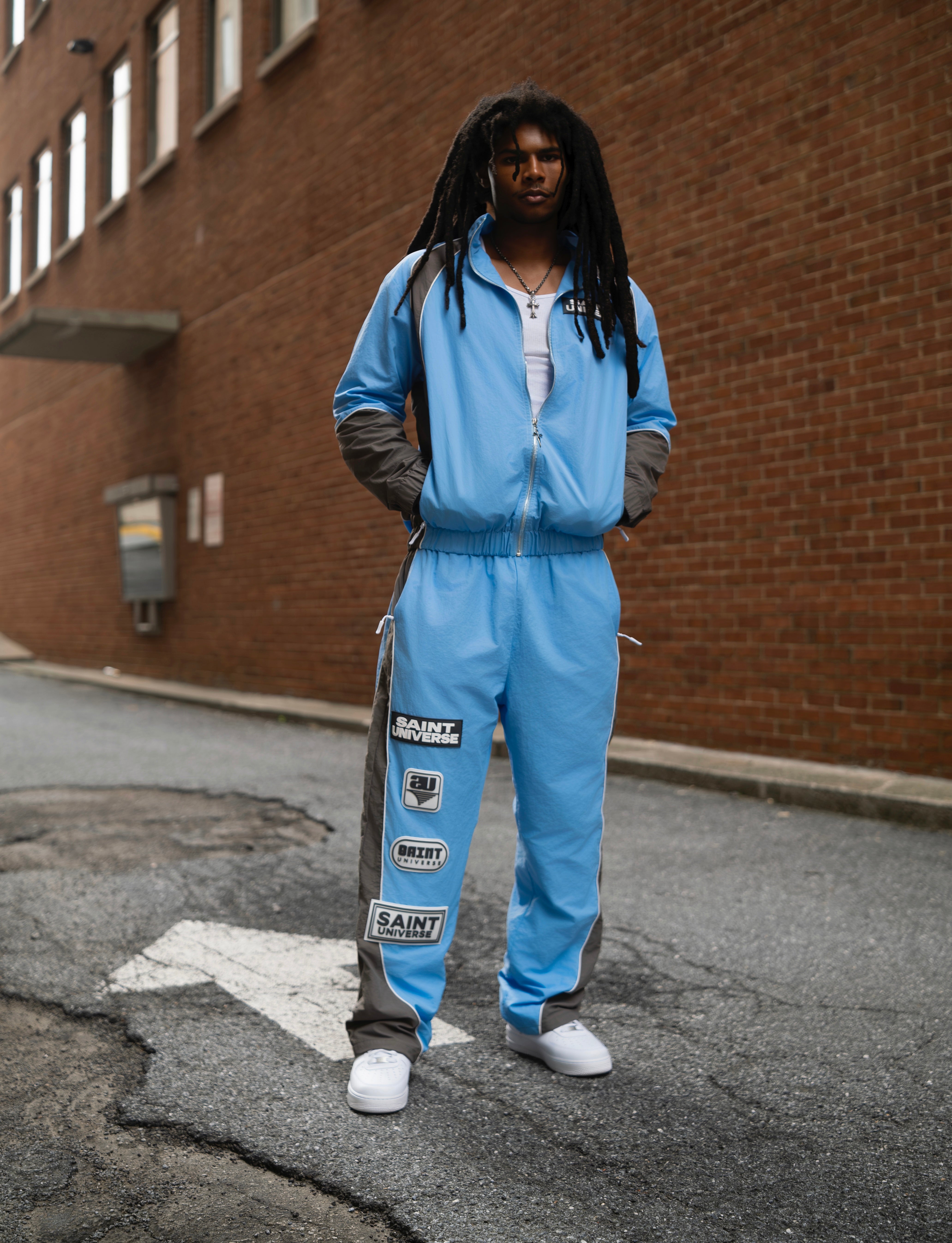 Sky Blue/Grey Nylon Track Set (Pants set)